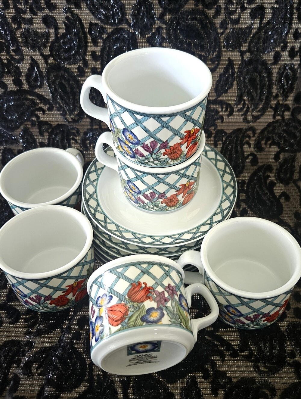 DANSK CUPS & SAUCERS, DANSK DISHES, NORDIC GARDEN CUPS